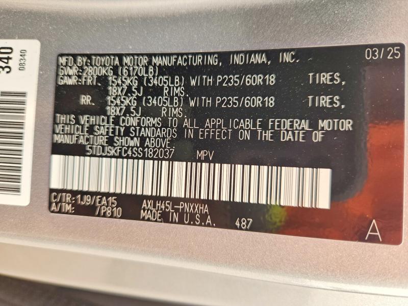 Aukcja sprzedaży 2025 Toyota Sienna, vin: 5TDJSKFC4SS182037, numer aukcji: 60662316