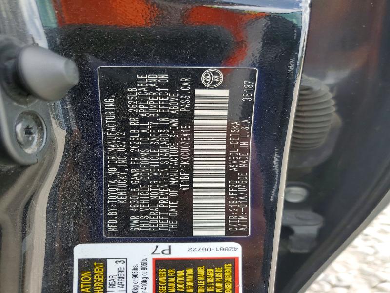 Продажа на аукционе авто 2012 Toyota Camry, vin: 4T1BF1FKXCU076419, номер лота: 59872546