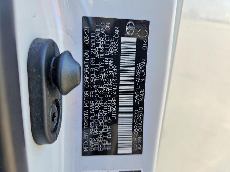 61911286 :رقم المزاد ، JTDKAMFU4M3147949 vin ، 2021 Toyota Prius مزاد بيع