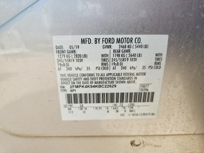 Продаж на аукціоні авто 2019 Ford Edge, vin: 2FMPK4K94KBC22629, номер лоту: 59577846