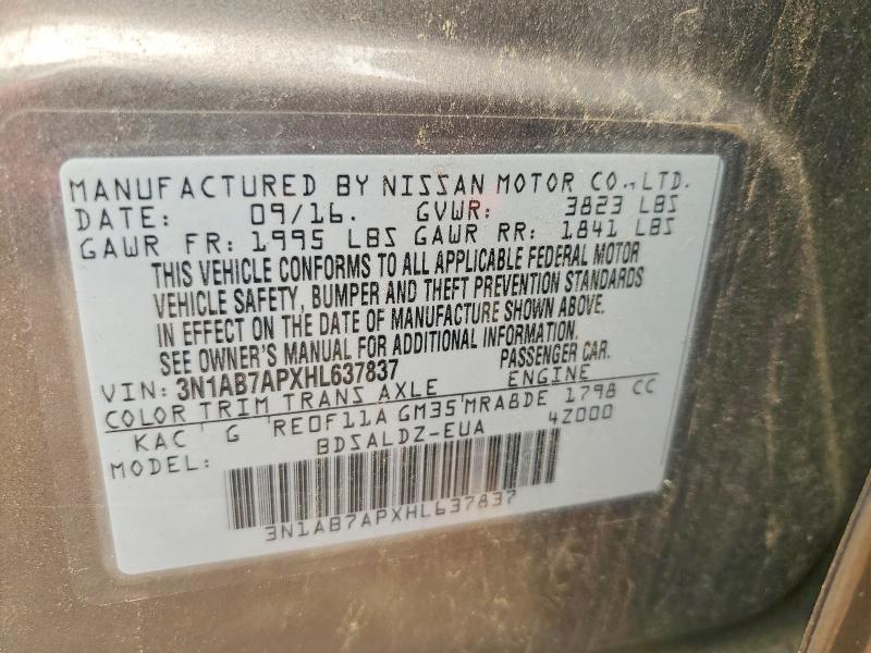 Продаж на аукціоні авто 2017 Nissan Sentra, vin: 3N1AB7APXHL637837, номер лоту: 51084896