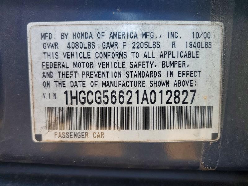 Продаж на аукціоні авто 2001 Honda Accord, vin: 1HGCG56621A012827, номер лоту: 62875766
