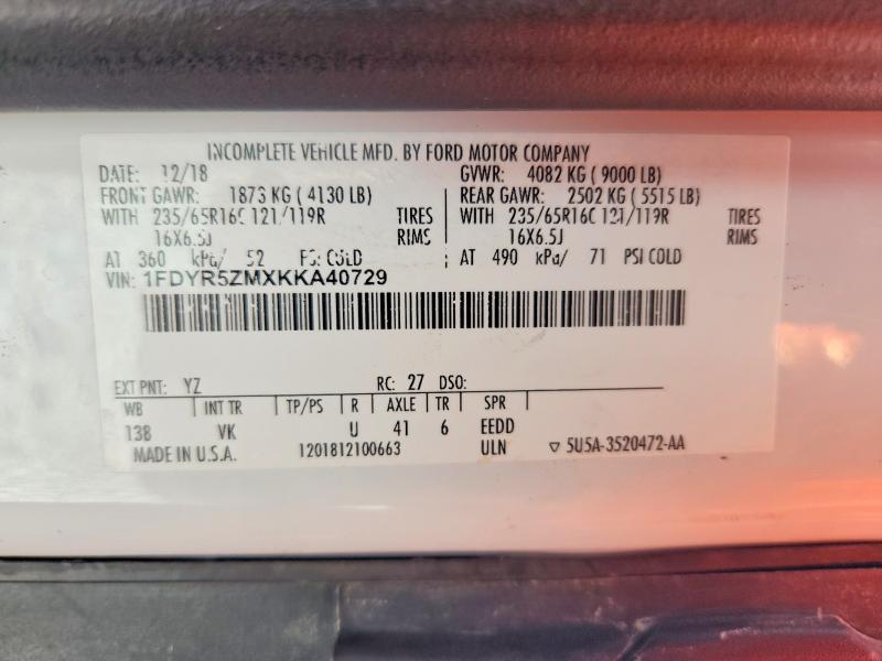 Продажа на аукционе авто 2019 Ford Transit, vin: 1FDYR5ZMXKKA40729, номер лота: 60677106