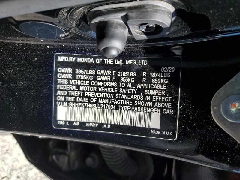 Продаж на аукціоні авто 2020 Honda Civic, vin: SHHFK7H66LU217904, номер лоту: 60247426