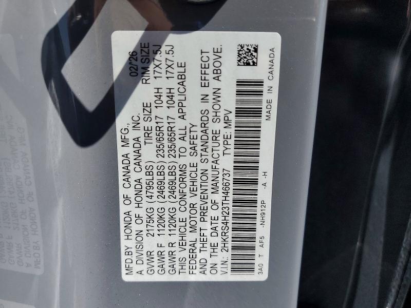 2026 Honda Cr-v მანქანა იყიდება აუქციონზე, vin: 2HKRS4H23TH466737, აუქციონის ნომერი: 59919176
