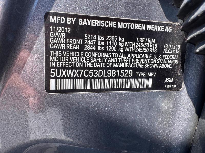 Продаж на аукціоні авто 2013 Bmw X3, vin: 5UXWX7C53DL981529, номер лоту: 62745906