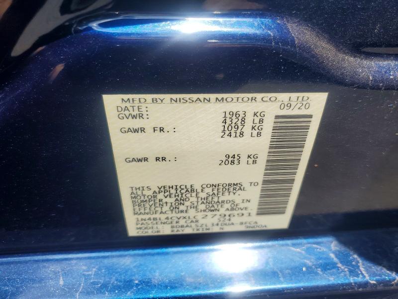 Aukcja sprzedaży 2020 Nissan Altima, vin: 1N4BL4CVXLC279691, numer aukcji: 59605526