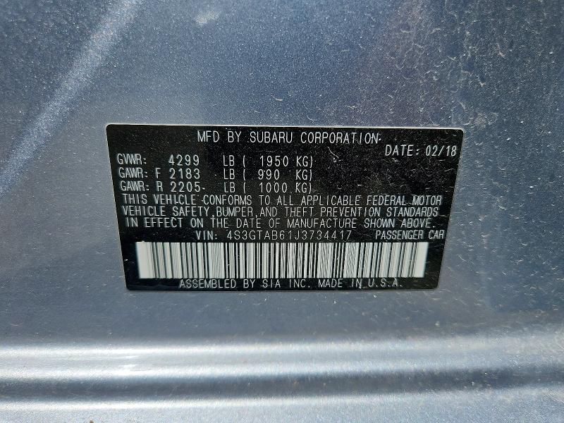 2018 Subaru Impreza მანქანა იყიდება აუქციონზე, vin: 4S3GTAB61J3734417, აუქციონის ნომერი: 60479136