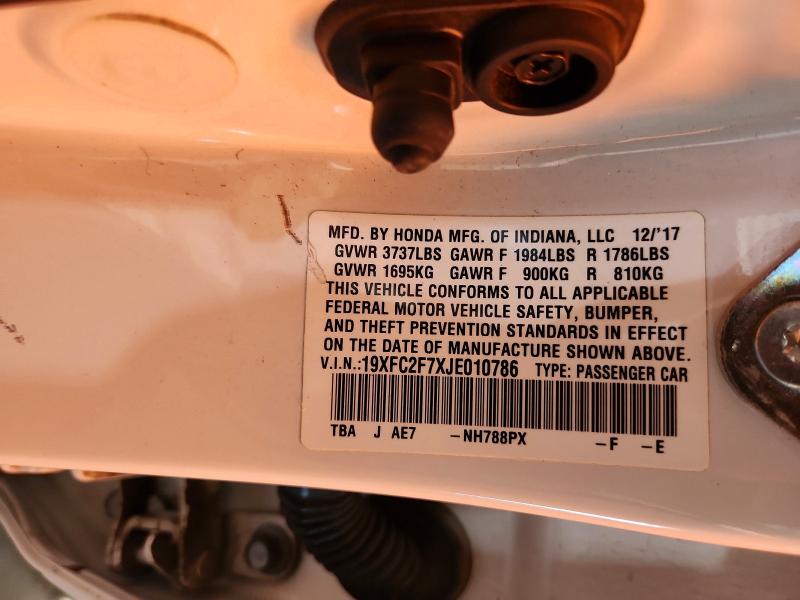 60052246 :رقم المزاد ، 19XFC2F7XJE010786 vin ، 2018 Honda Civic مزاد بيع