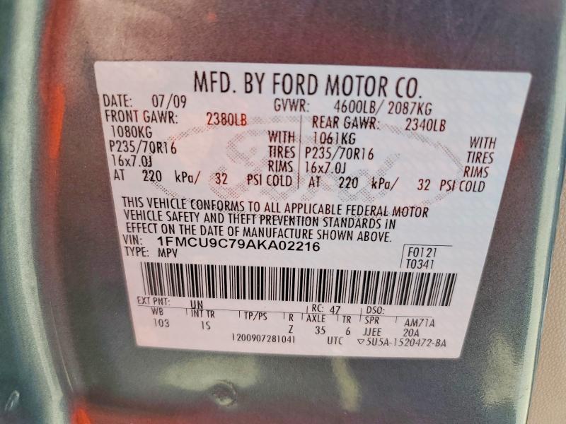 61937056 :رقم المزاد ، 1FMCU9C79AKA02216 vin ، 2010 Ford Escape مزاد بيع
