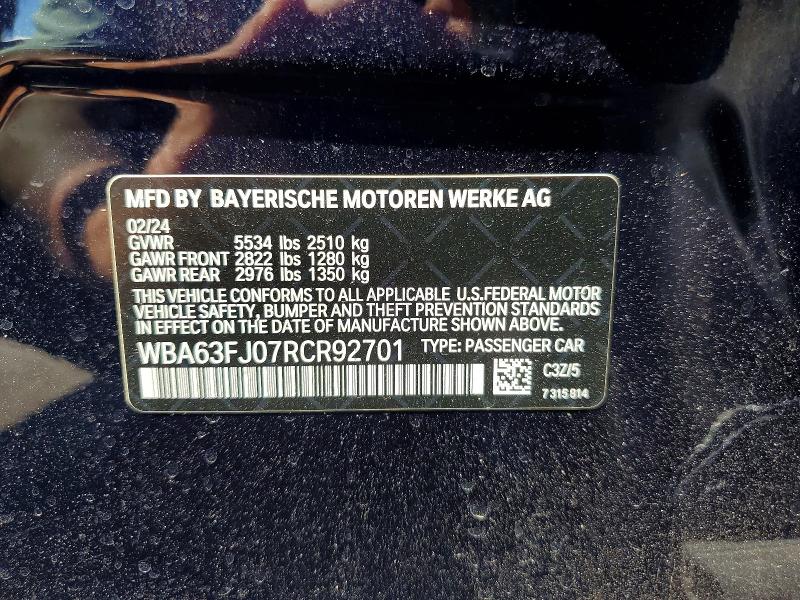 61623546 :رقم المزاد ، WBA63FJ07RCR92701 vin ، 2024 Bmw 540 مزاد بيع