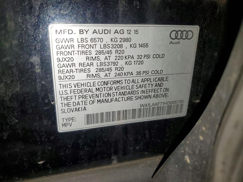 Aukcja sprzedaży 2017 Audi Q7, vin: WA1LAAF71HD005730, numer aukcji: 62498036