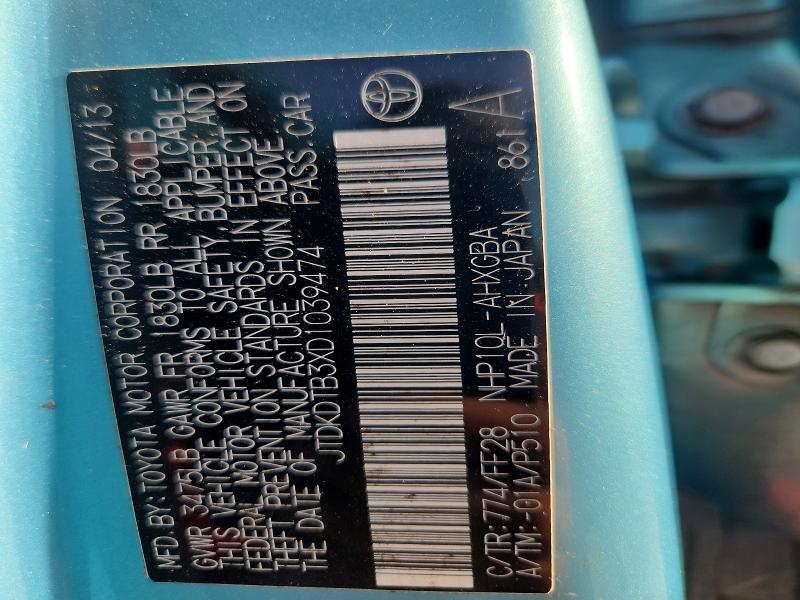 59701296 :رقم المزاد ، JTDKDTB3XD1039474 vin ، 2013 Toyota Prius C مزاد بيع