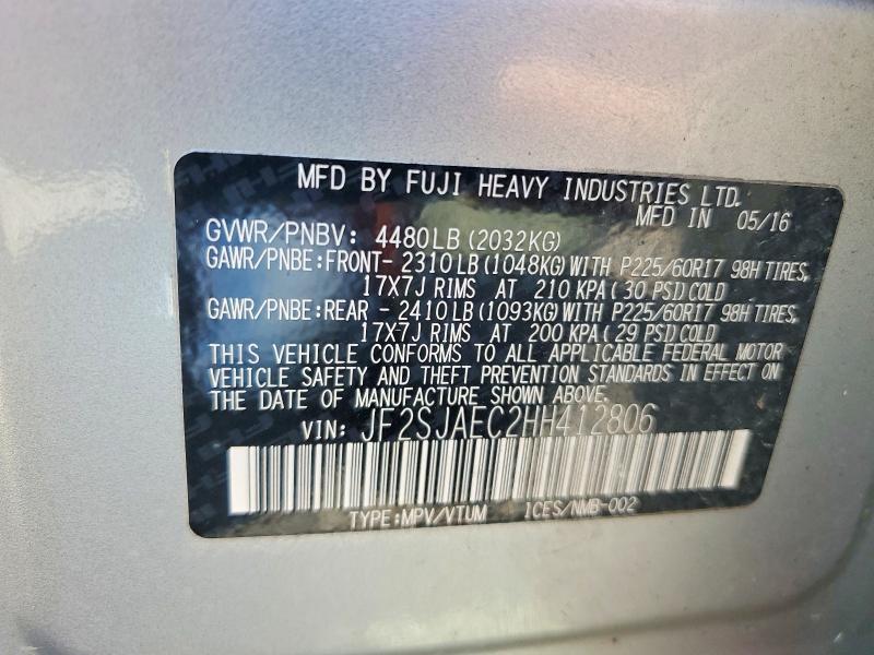 Продажа на аукционе авто 2017 Subaru Forester, vin: JF2SJAEC2HH412806, номер лота: 60401876