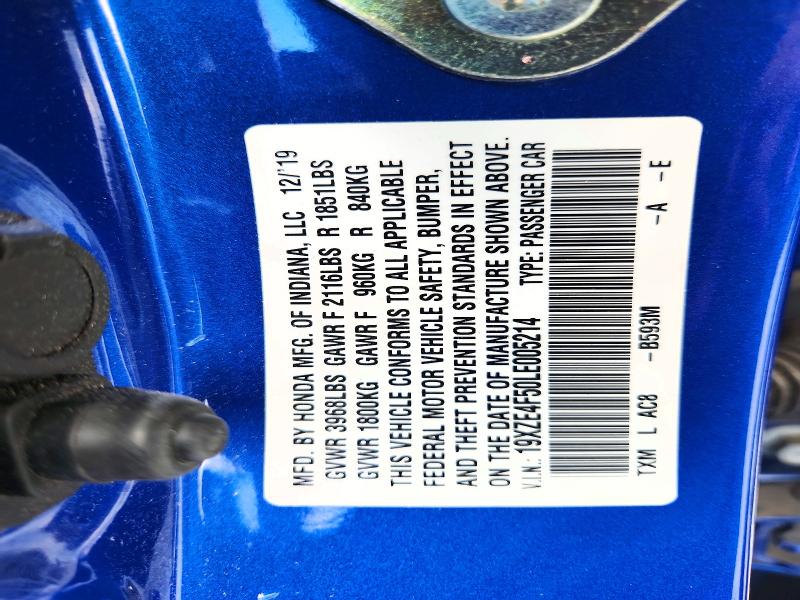 59621596 :رقم المزاد ، 19XZE4F50LE005214 vin ، 2020 Honda Insight مزاد بيع