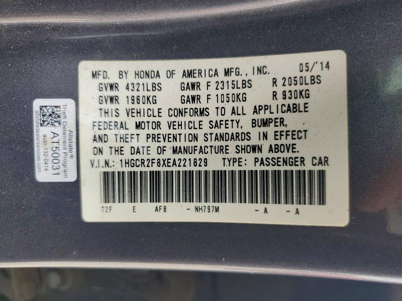 Aukcja sprzedaży 2014 Honda Accord, vin: 1HGCR2F8XEA221829, numer aukcji: 61118376