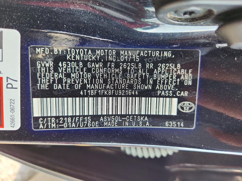 Продаж на аукціоні авто 2015 Toyota Camry, vin: 4T1BF1FK8FU921644, номер лоту: 62096466
