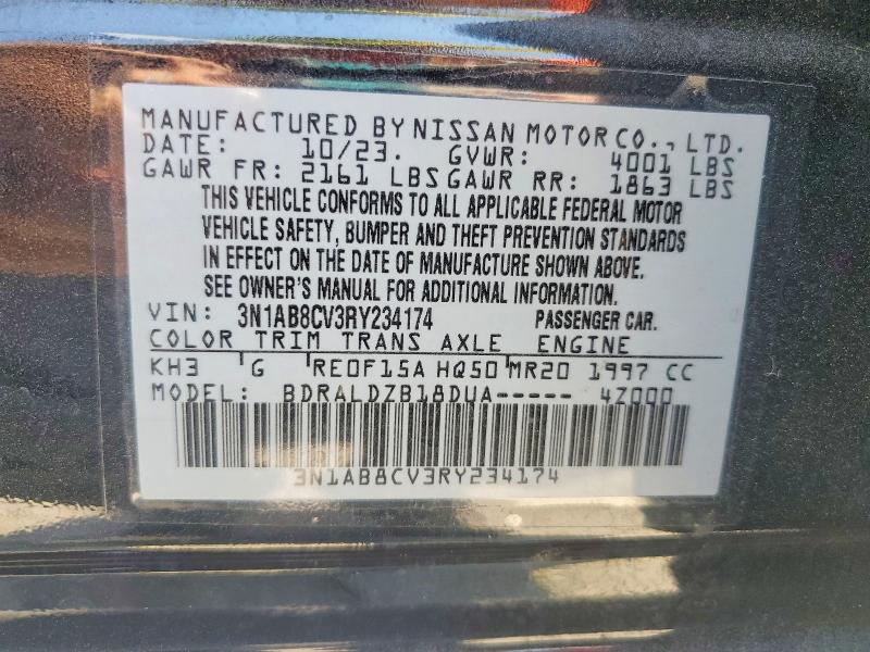 Aukcja sprzedaży 2024 Nissan Sentra, vin: 3N1AB8CV3RY234174, numer aukcji: 61247636