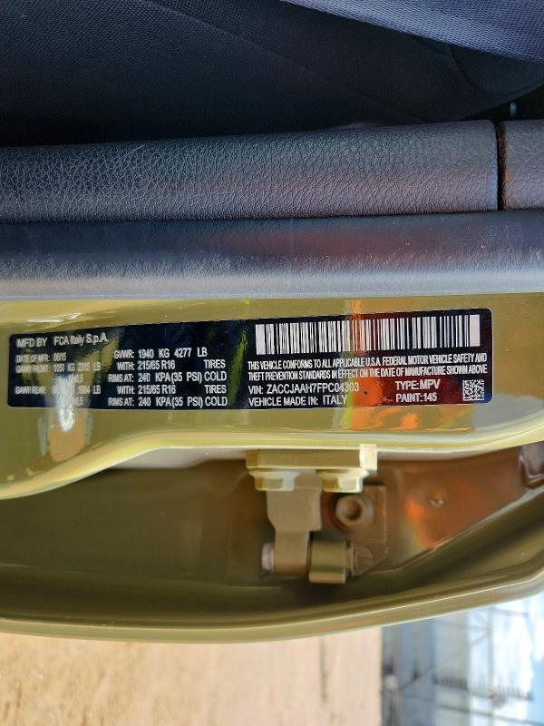 Продаж на аукціоні авто 2015 Jeep Renegade, vin: ZACCJAAH7FPC04303, номер лоту: 61581446