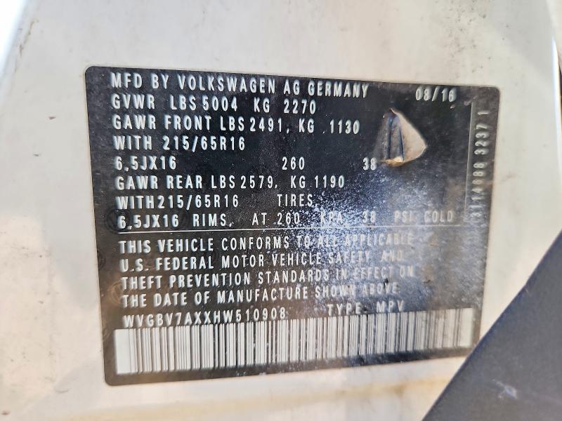 Продаж на аукціоні авто 2017 Volkswagen Tiguan, vin: WVGBV7AXXHW510908, номер лоту: 60041376