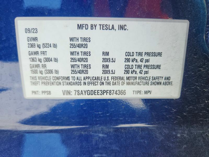 59848006 :رقم المزاد ، 7SAYGDEE3PF874366 vin ، 2023 Tesla Model Y مزاد بيع