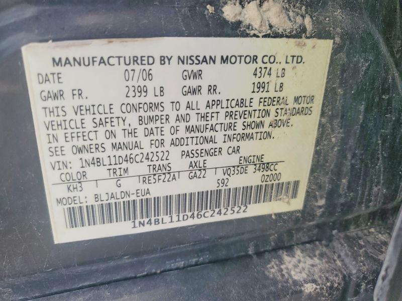 59581606 :رقم المزاد ، 1N4BL11D46C242522 vin ، 2006 Nissan Altima مزاد بيع