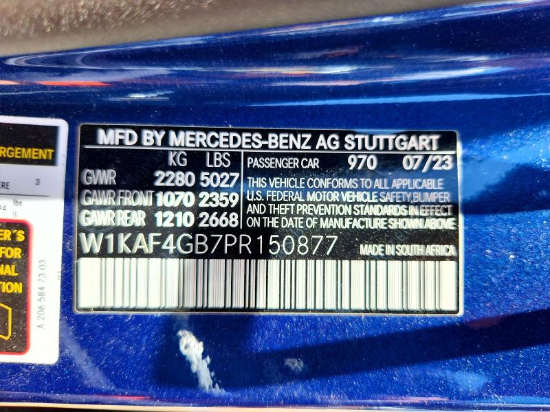61970286 :رقم المزاد ، W1KAF4GB7PR150877 vin ، 2023 Mercedes-benz C مزاد بيع