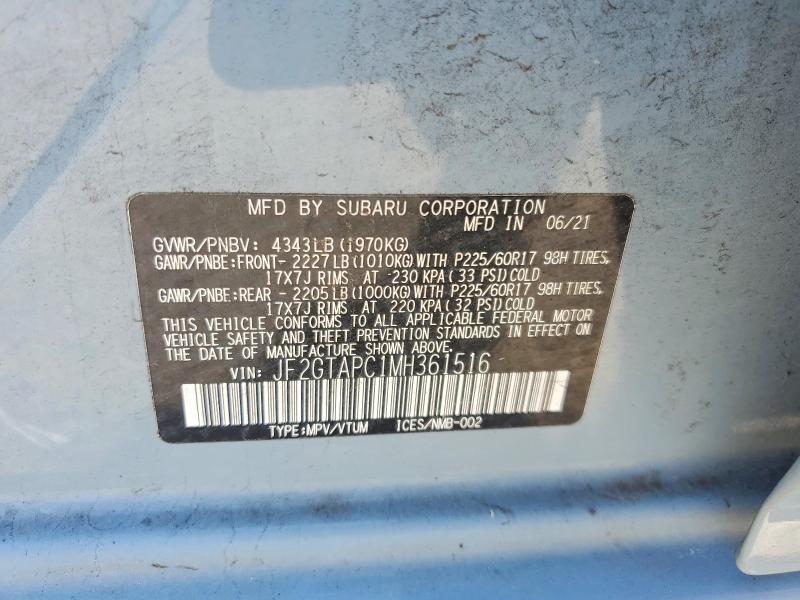 2021 Subaru Crosstrek მანქანა იყიდება აუქციონზე, vin: JF2GTAPC1MH361516, აუქციონის ნომერი: 60938566
