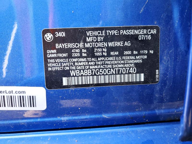 Aukcja sprzedaży 2016 Bmw 340, vin: WBA8B7G50GNT70740, numer aukcji: 62094136