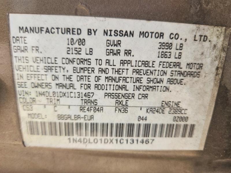 Aukcja sprzedaży 2001 Nissan Altima, vin: 1N4DL01DX1C131467, numer aukcji: 60225526