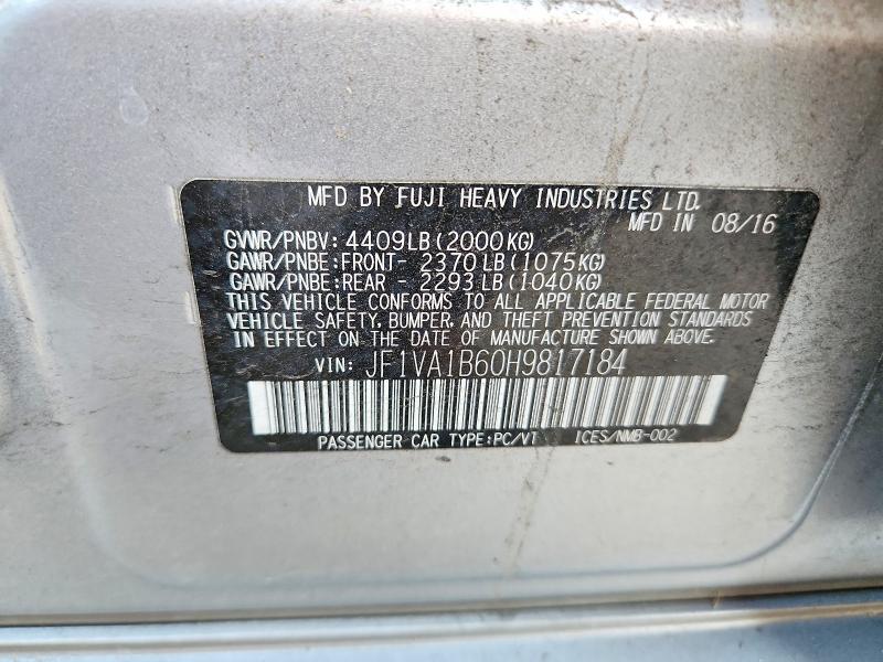59541986 :رقم المزاد ، JF1VA1B60H9817184 vin ، 2017 Subaru Wrx مزاد بيع