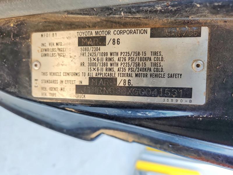 60138046 :رقم المزاد ، JT4RN63BXG0041531 vin ، 1986 Toyota Pickup مزاد بيع