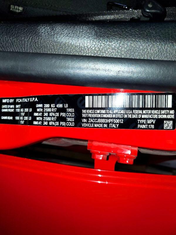 Продаж на аукціоні авто 2017 Jeep Renegade, vin: ZACCJBBB3HPF50612, номер лоту: 58988556