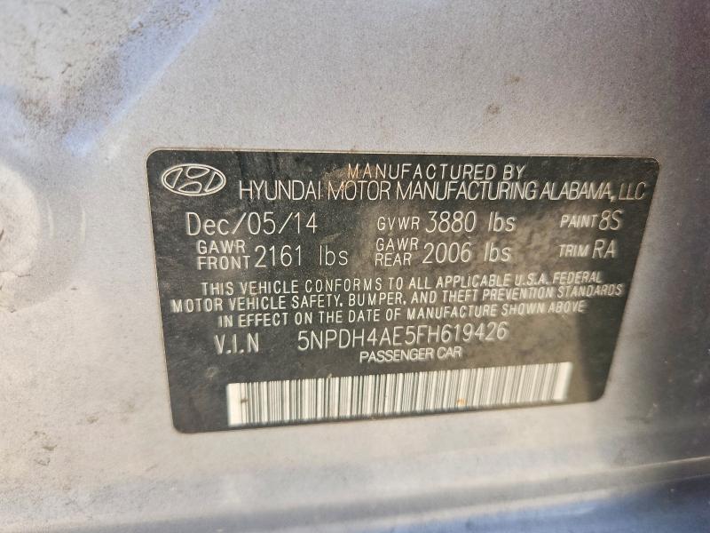 62463336 :رقم المزاد ، 5NPDH4AE5FH619426 vin ، 2015 Hyundai Elantra مزاد بيع