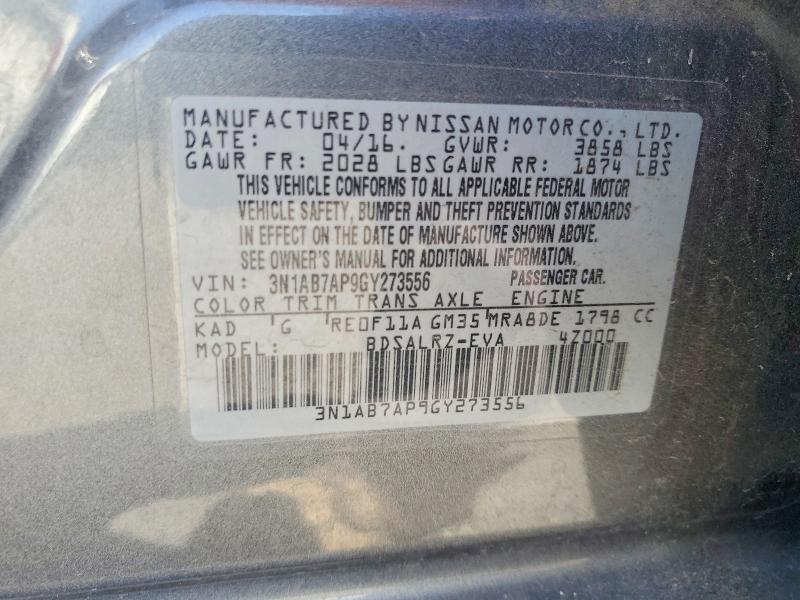 2016 Nissan Sentra მანქანა იყიდება აუქციონზე, vin: 3N1AB7AP9GY273556, აუქციონის ნომერი: 61929216