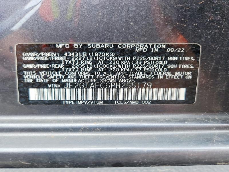 Aukcja sprzedaży 2023 Subaru Crosstrek, vin: JF2GTAEC6PH255179, numer aukcji: 60261016