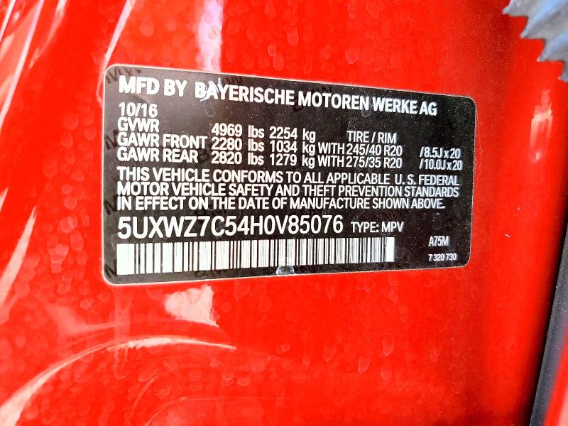 59382656 :رقم المزاد ، 5UXWZ7C54H0V85076 vin ، 2017 Bmw X3 مزاد بيع