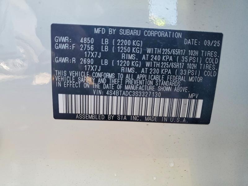 62935066 :رقم المزاد ، 4S4BTADC3S3327130 vin ، 2025 Subaru Outback مزاد بيع