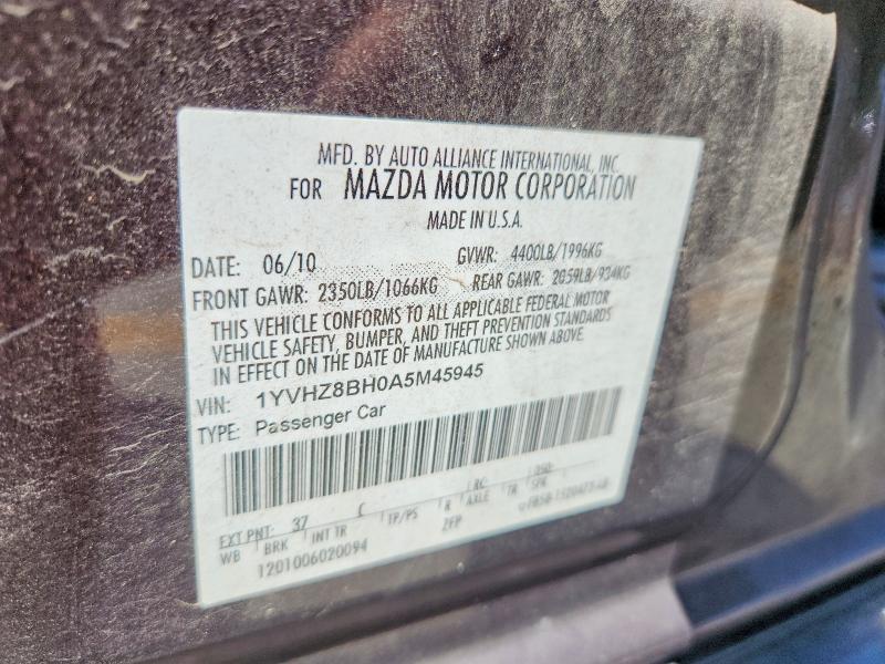 Aukcja sprzedaży 2010 Mazda 6, vin: 1YVHZ8BH0A5M45945, numer aukcji: 62252216