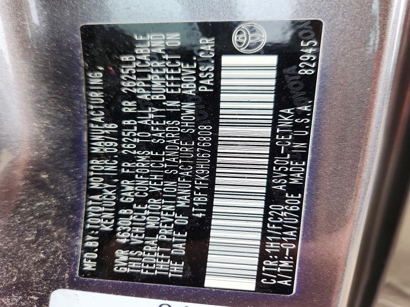 Продажа на аукционе авто 2017 Toyota Camry, vin: 4T1BF1FK9HU676808, номер лота: 63038806