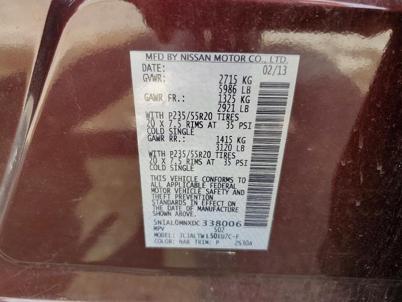Продаж на аукціоні авто 2013 Infiniti Jx35, vin: 5N1AL0MNXDC338006, номер лоту: 63022306