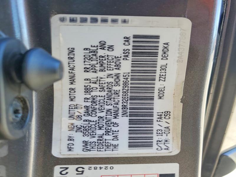 62638316 :رقم المزاد ، 1NXBR32E68Z986451 vin ، 2008 Toyota Corolla مزاد بيع