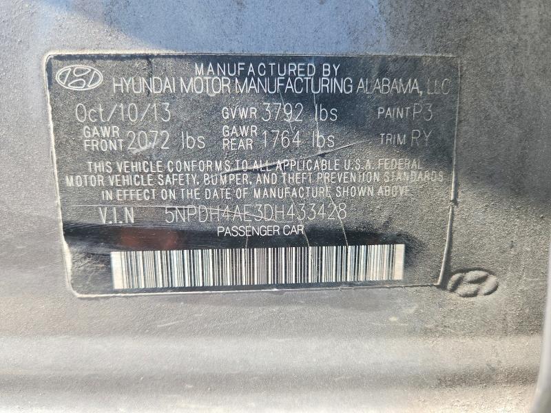 2013 Hyundai Elantra მანქანა იყიდება აუქციონზე, vin: 5NPDH4AE3DH433428, აუქციონის ნომერი: 62342596