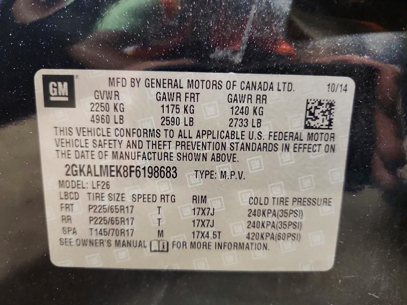 Aukcja sprzedaży 2015 Gmc Terrain, vin: 2GKALMEK8F6198683, numer aukcji: 61068136
