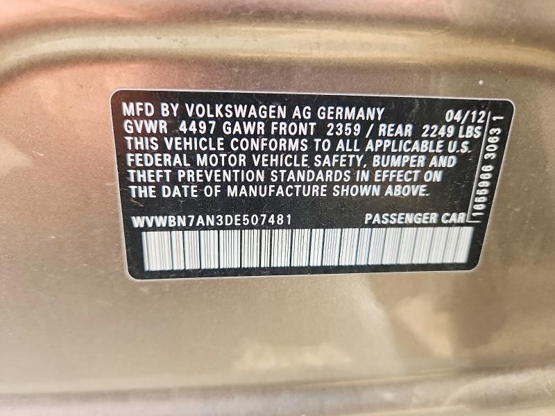 Продаж на аукціоні авто 2013 Volkswagen Cc, vin: WVWBN7AN3DE507481, номер лоту: 59088546