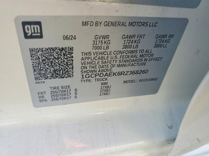Продаж на аукціоні авто 2024 Chevrolet Silverado, vin: 1GCPDAEK6RZ368260, номер лоту: 59320156