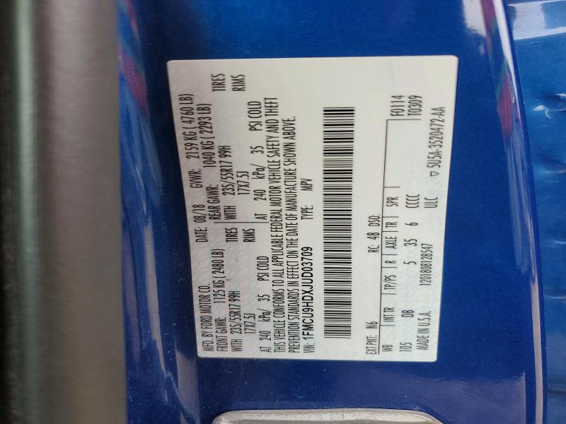 61519456 :رقم المزاد ، 1FMCU9HDXJUD03709 vin ، 2018 Ford Escape مزاد بيع