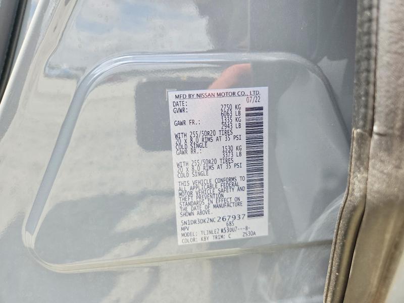 Продаж на аукціоні авто 2022 Nissan Pathfinder, vin: 5N1DR3DK2NC267937, номер лоту: 61970106