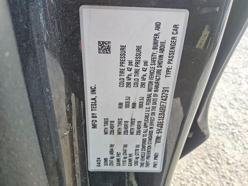 Aukcja sprzedaży 2024 Tesla Model 3, vin: 5YJ3E1EB4RF743791, numer aukcji: 55306946