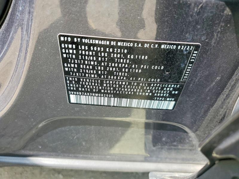 Aukcja sprzedaży 2022 Volkswagen Tiguan, vin: 3VV0B7AX3NM082505, numer aukcji: 58878226
